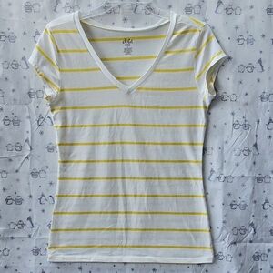 Dots Women's Striped V-Neck Tee - Yellow/White